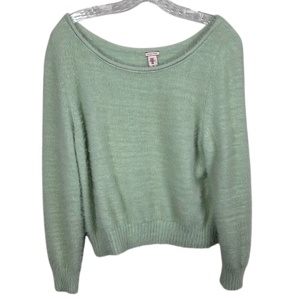 Victoria's Secret Sage Green Soft Fuzzy Crewneck Sweater Medium VS Cozy Minimal